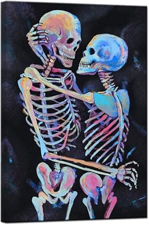 sechars Skull Wall Art Abstract Kissing Skeleton