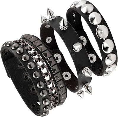 Eigso 3 Pcs Leather Punk Bracelets