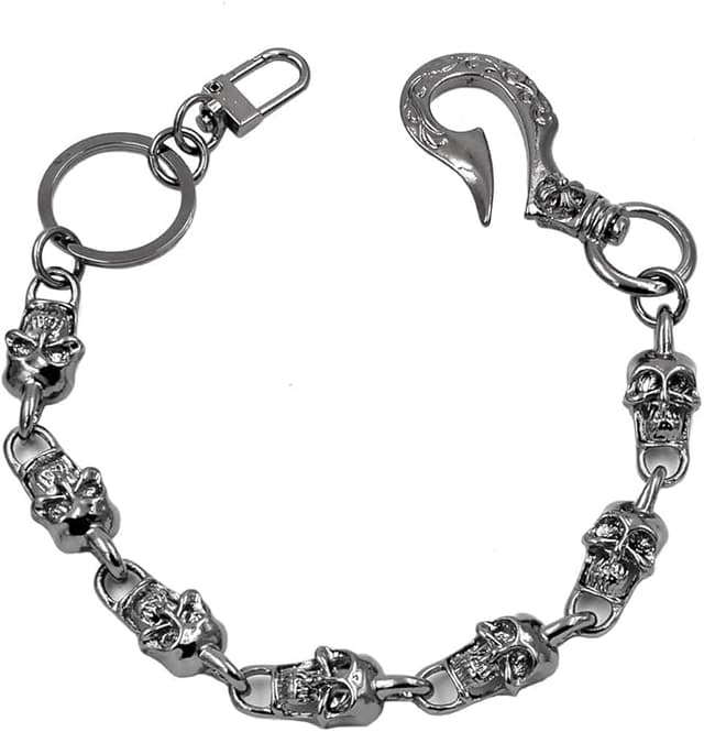 UNIQSUM Skull Hook Keychain Biker Punk Wallet Chain 14.5 inch Gun-Metal