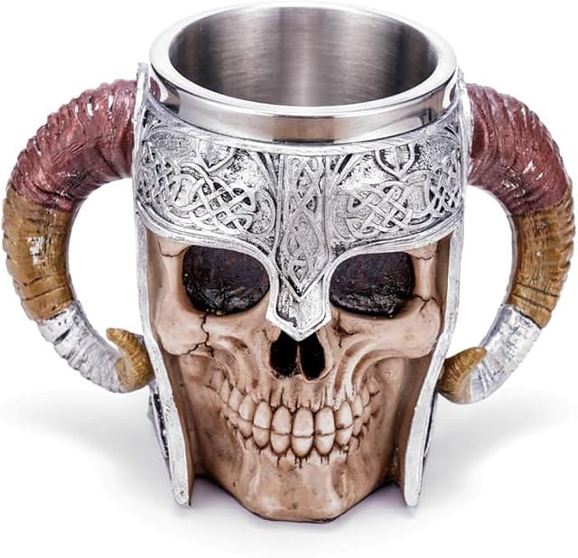 Stainless Steel Double Handle Horn Skull Beer Cup