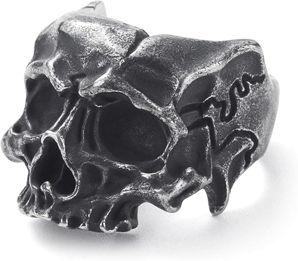 KIRTIJW Mens Skull Ring Stainless Steel Gothic Punk Goth Demon