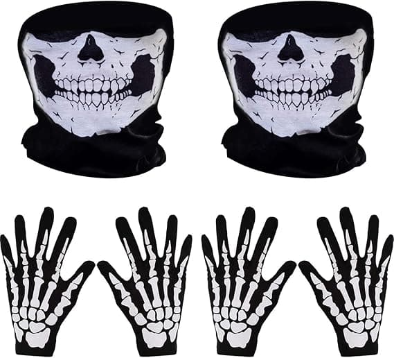 Skeleton Gloves and Skull Face Mask Set for Halloween Dance Costume