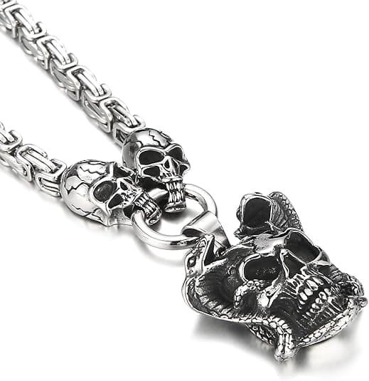 Gothic Skull Snake Necklace Stainless Steel Cuban Link Chain