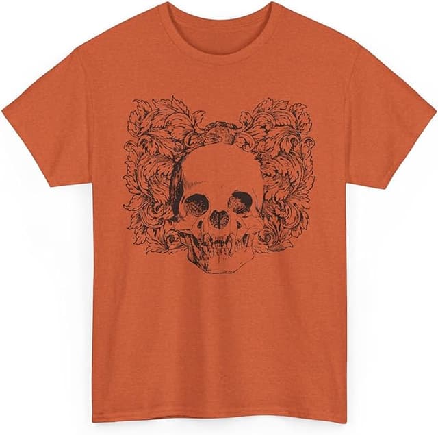 Mad Fox Designs Ornate Skull Gothic Halloween Heavy Cotton T-Shirt